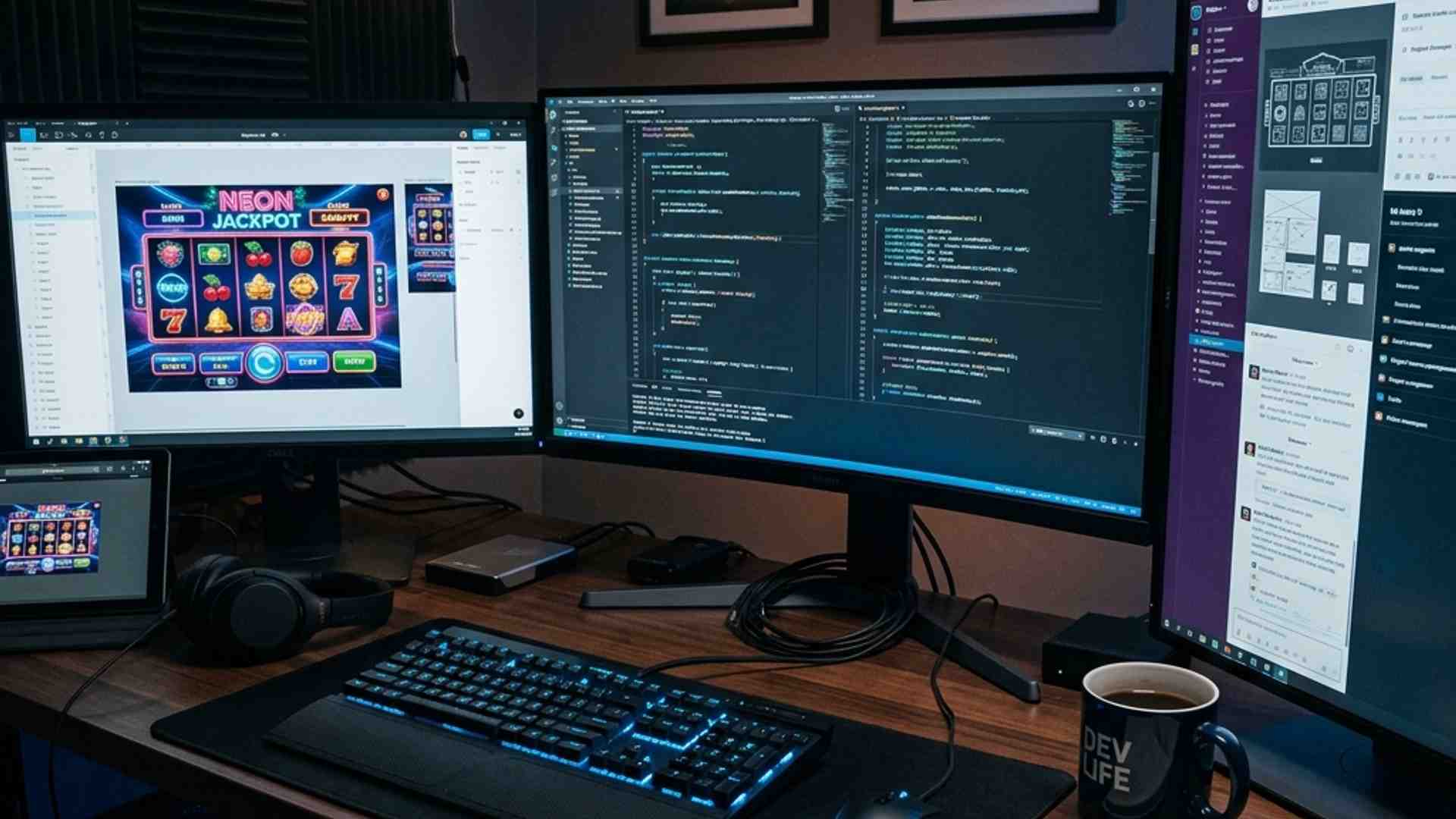 Dark neon gaming workspace layout