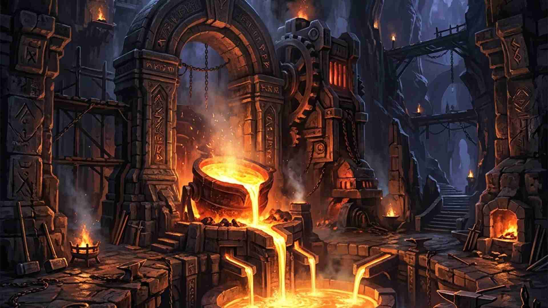 Dramatic fantasy forge environment art